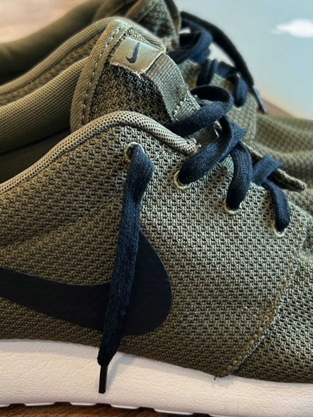 Nike Men’s Olive Green Mesh Sneakers with Black Swoosh